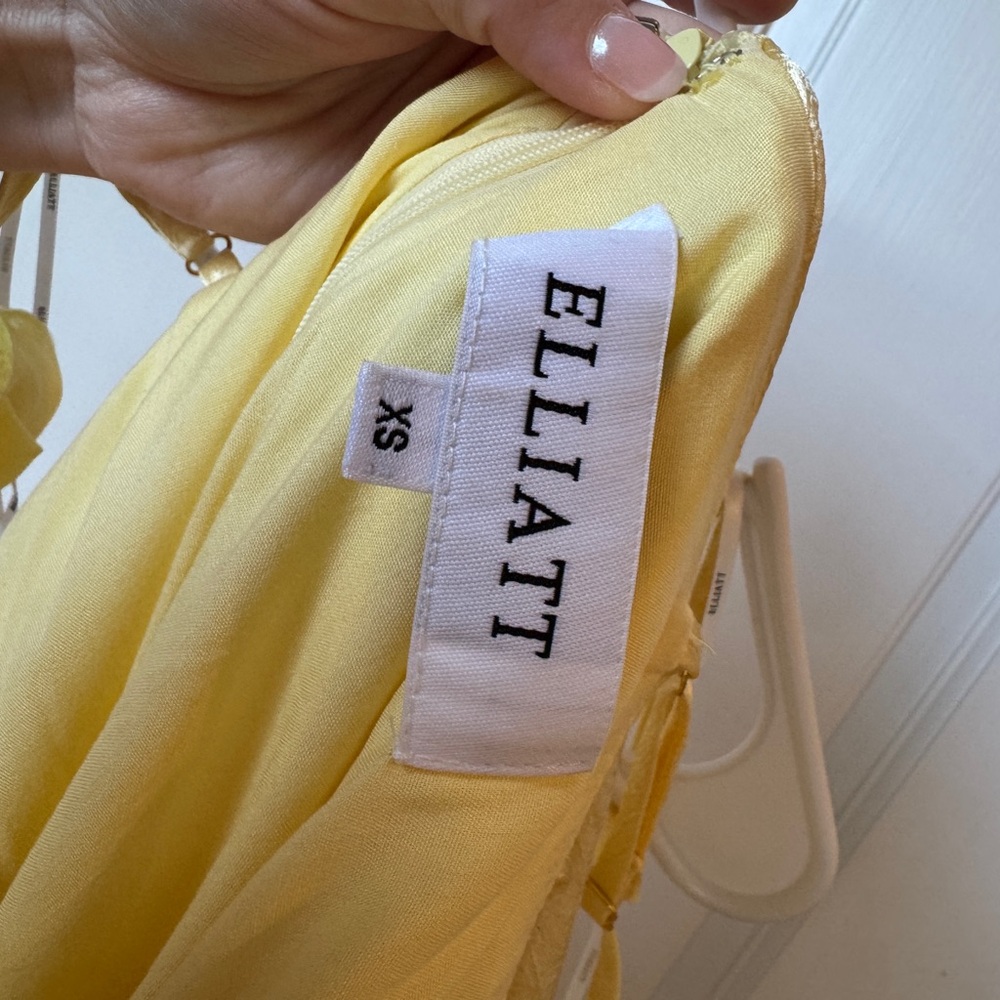 Elliatt Pale Yellow Satin Ruffle Slip Dress with Floral Strap Details - Picture 6 of 6